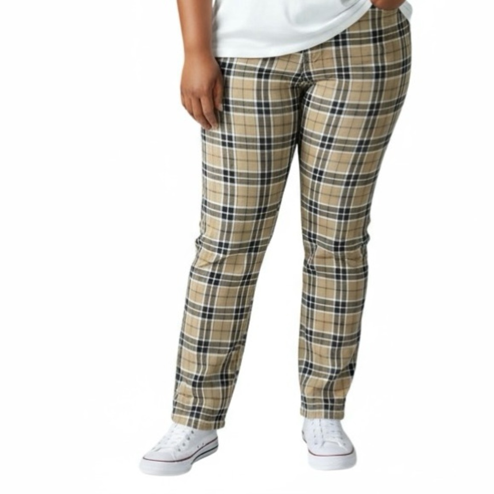 PrettyLittleThing Plaid Tan & Black Pants Size 34” Waist